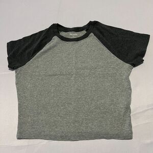 Hollister Two Tone Crop Top Basic Black Grey T Shirt Size M